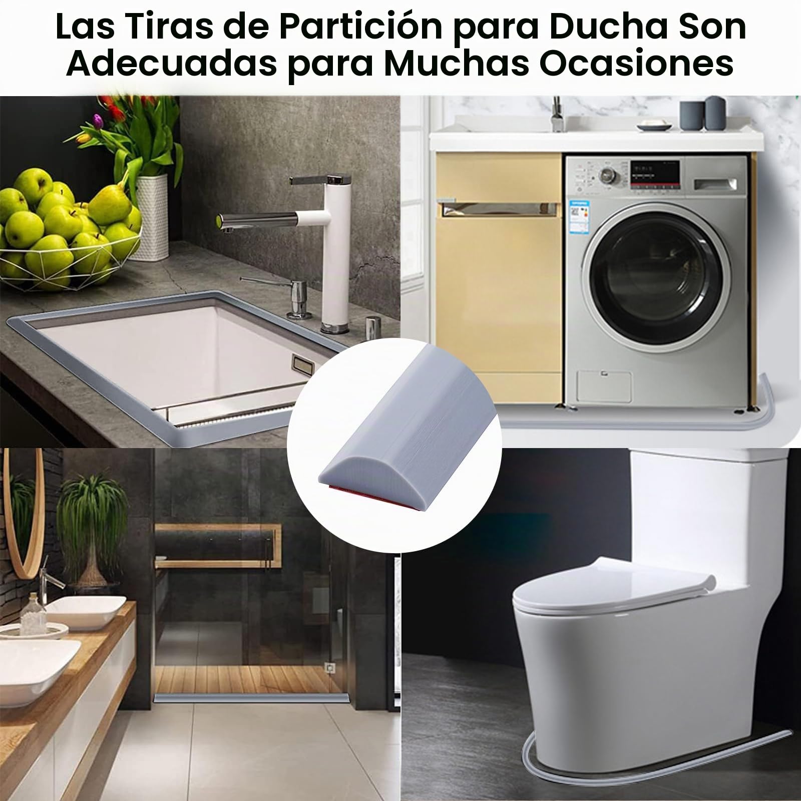 Barrera de Ducha y Sistema de Retención de Agua 200CM, Umbral Plegable de Silicona Impermeable Autoadhesiva para Baño y Cocina (Gris)