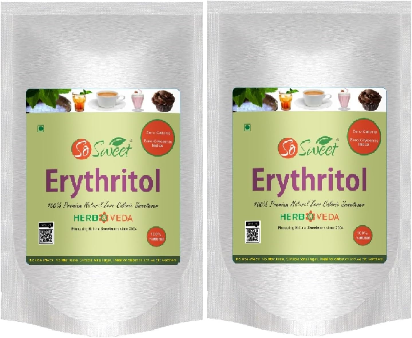 So Sweet Erythritol Powder - Natural, Sugar-Free Sweetener for Diabetes Management, 250gm (Pack of 2), Zero Calorie, Zero Carb, Diabetic-Friendly, Ideal for Low-Carb and Keto Recipes