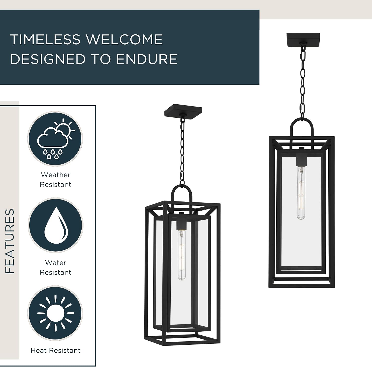 Quoizel Jayce 1-Light Outdoor Hanging Lantern, Transitional Matte Black Pendant with Clear Beveled Glass for Front Porch or Patio, Weather Resistant, 24.5" H x 9" W