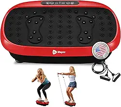 Compact Standing Vibration Plate Platform, Whole Body Vibration Exercise Machine for Low Impact Workouts with Resistance Bands and Remote