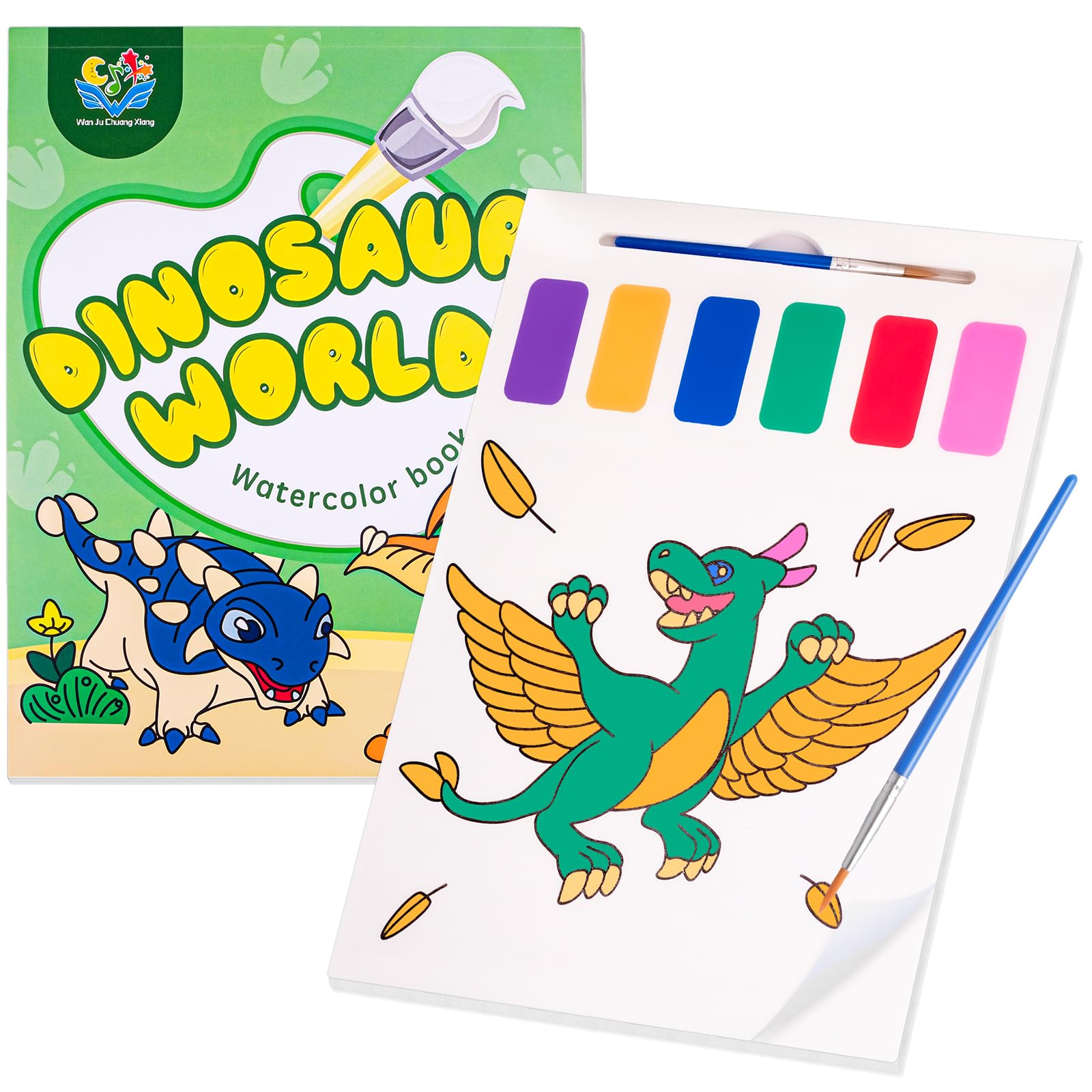 Aixxikum Water Colouring Book for Kids - Reusable Water Magic Colouring Book with Animal Cartoon Characters, Magical Watercolour Paint Set for Boys & Girls -21cm x 27.5cm-(Dinosaurs)
