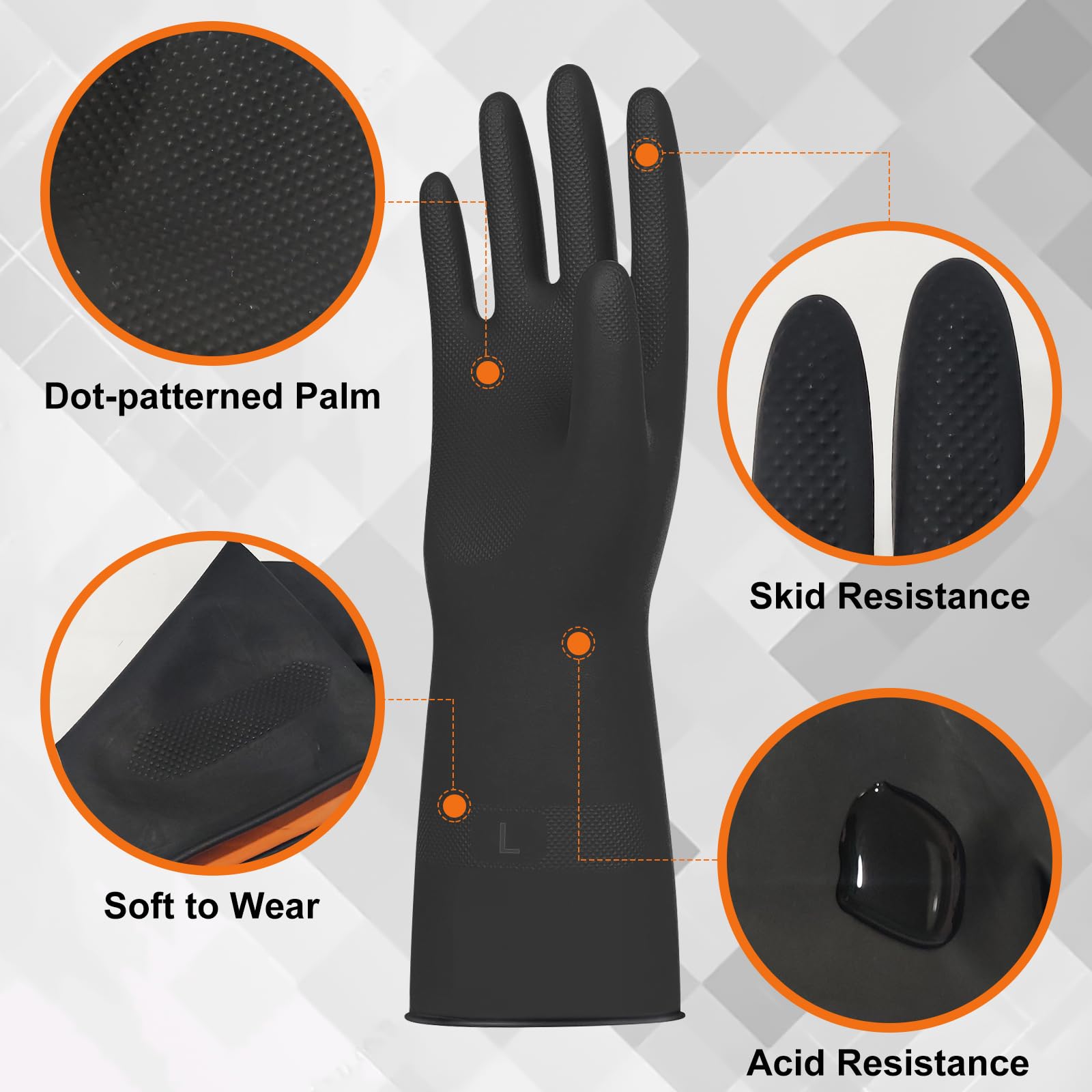 Beieverluck 10 pares de guantes de goma resistentes a los productos químicos, guantes industriales resistentes para limpieza de limpieza, guantes de trabajo de seguridad para lavar platos, resistentes