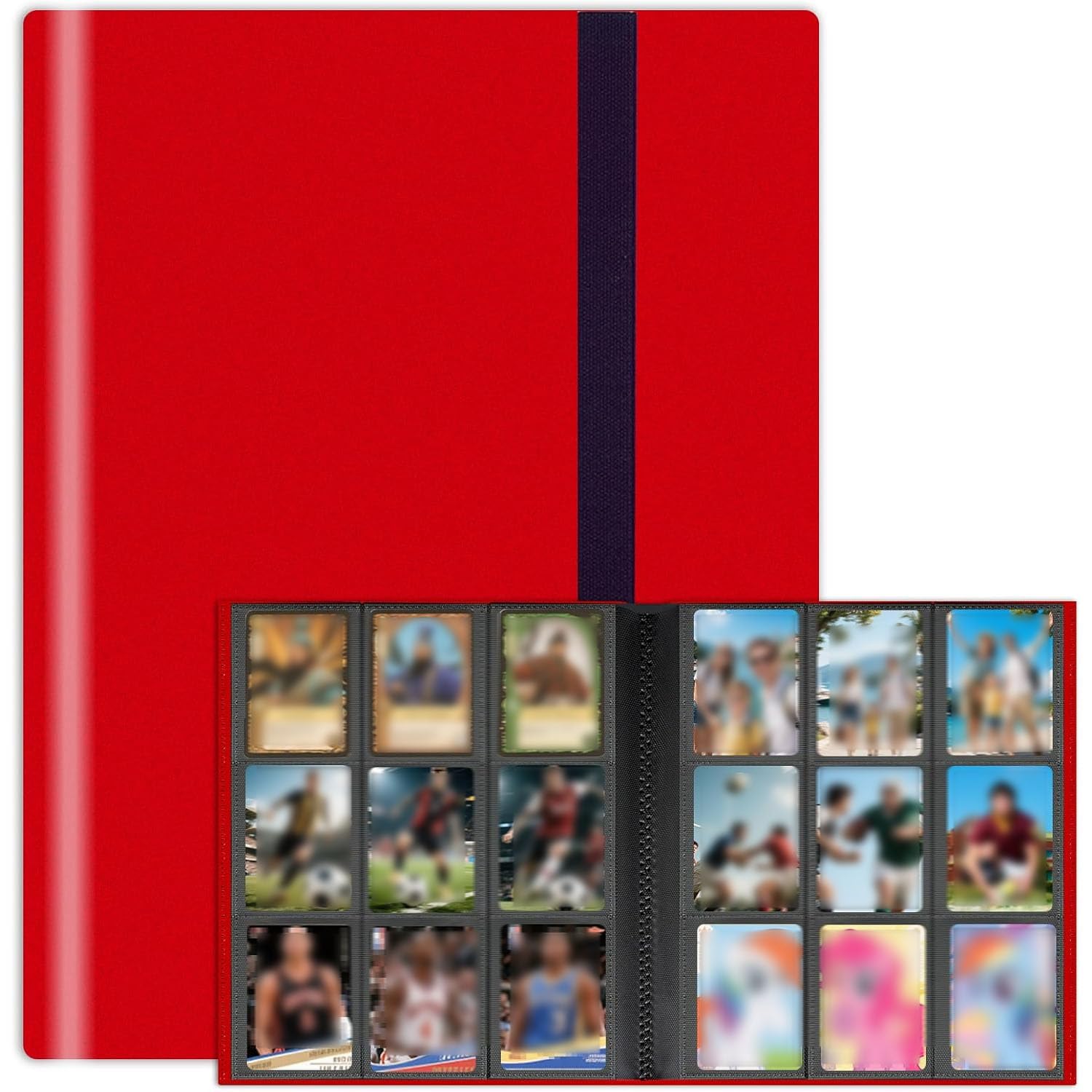 9 Pocket Trading Card Binder, Card Album with 360 Side Pockets,PU Trading Card Album Sports Card Book Card Folder Card Holder Fit for MTG, TCG, Football Cards,Game Cards (Red)