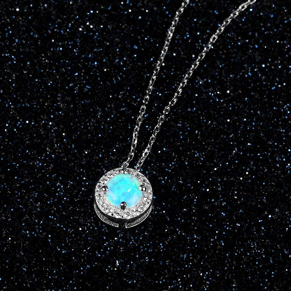 Set di Gioielli in Argento Sterling 925 Sterling Zirconia Blue Opal Pendente Collana Collana Orecchini Anello Set di Gioielli da Sposa