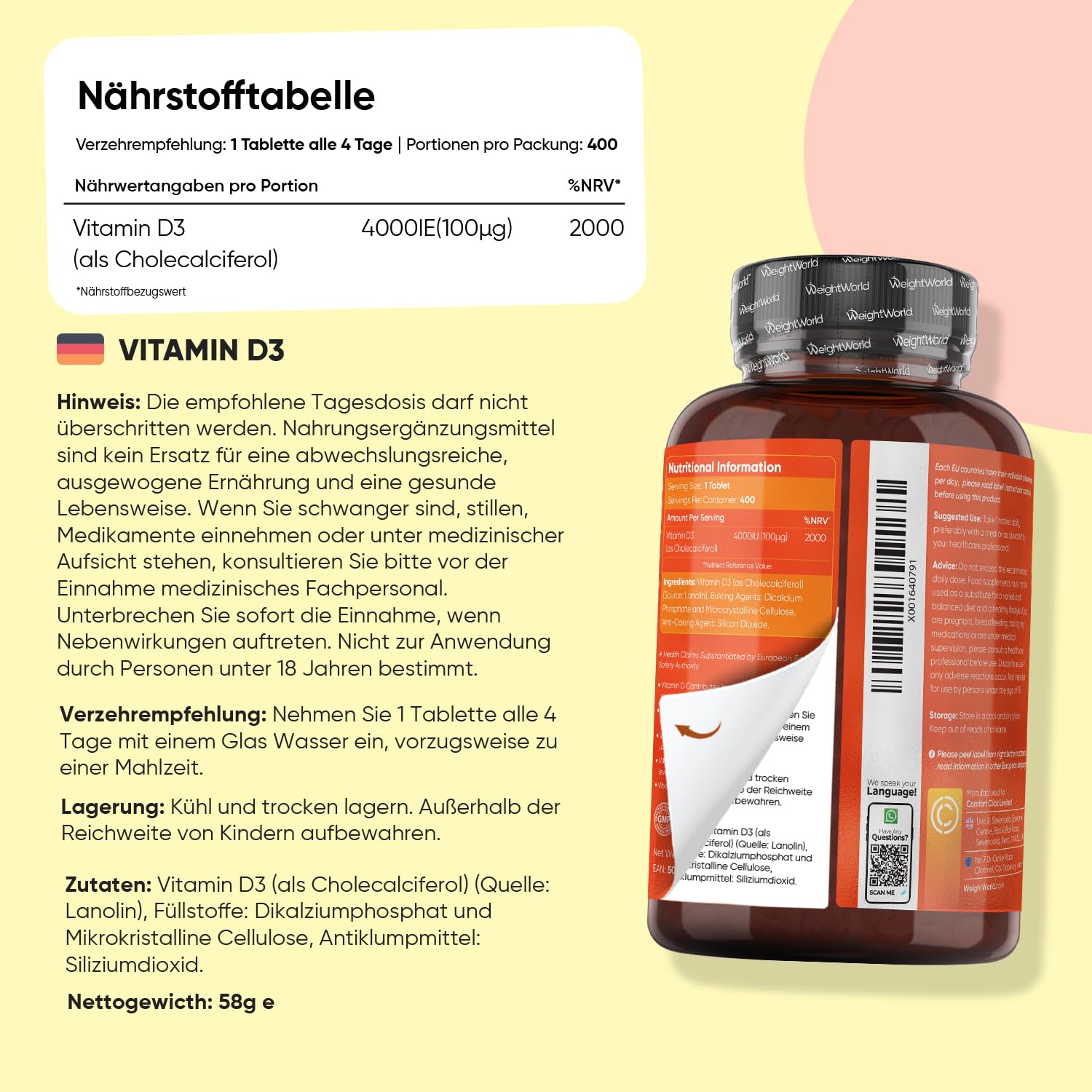 Omega 3 Weichkapseln + Magnesiumcitrat + Vitamin D3 4000 IE - Ohne Gentechnik - Hergestellt gemäß den GMP-Standards - WeightWorld