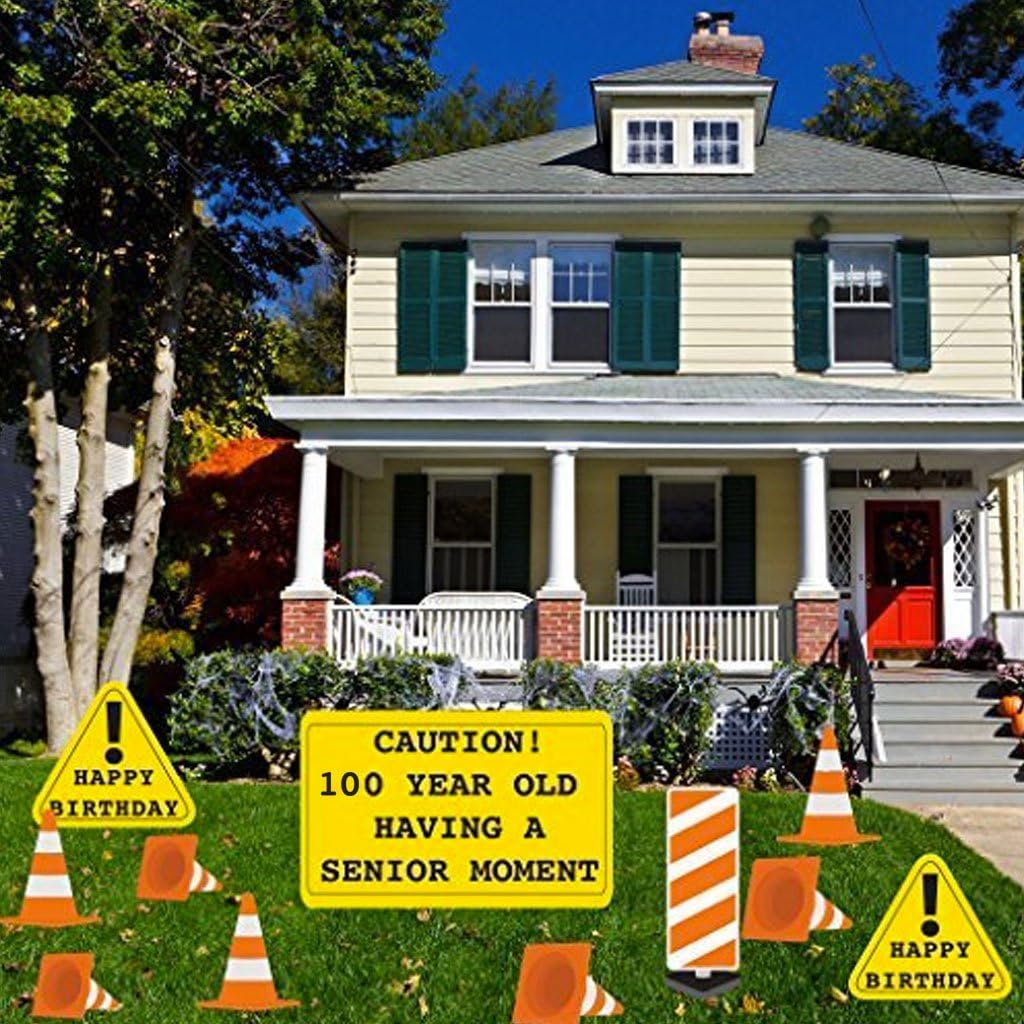 100th Birthday Yard Decoration - Caution 100 Year Old Having A Senior Moment (15 Short Stakes)