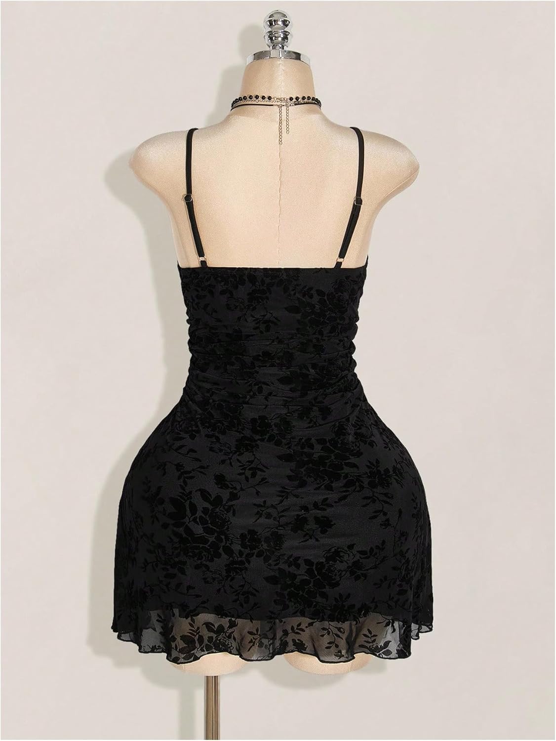 Women's Plus Size Boho Floral Print Cami Dress Vintage Ruched Spaghetti Strap Mesh Mini Dresses - Image 3