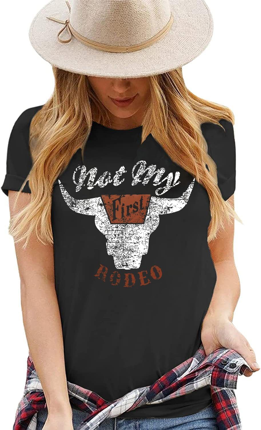 Not My First Rodeo Shirt Women Western Cowboys T-Shirt Vintage Country Music Shirt Retro Cowgirls Howdy Shirt, A#black, M