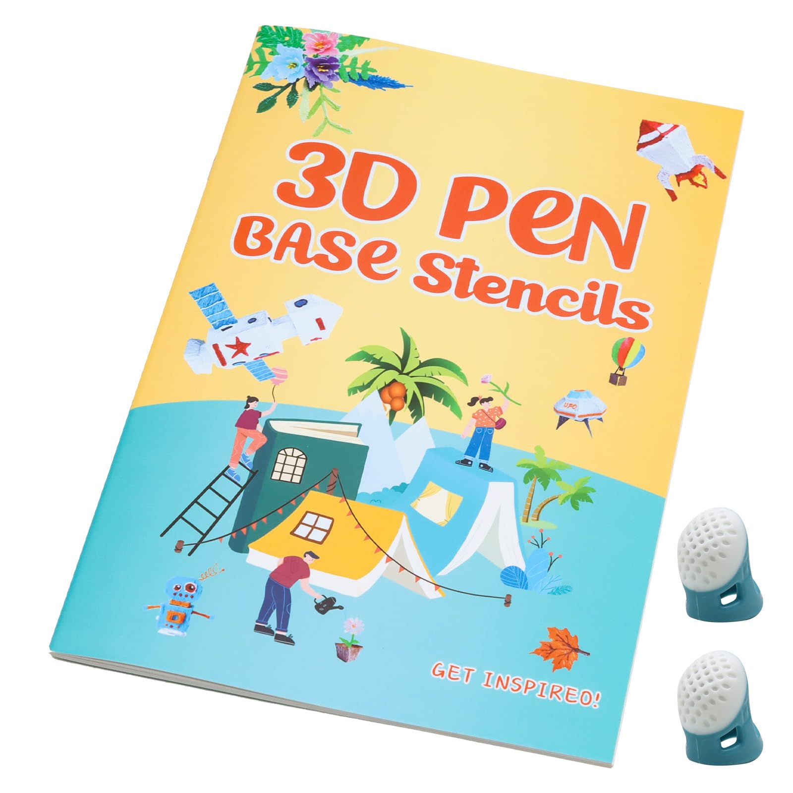 COGVOHY 3D Pen Printing Drawing Book, Reusable Colorful 65 Patterns Thick Paper Template with a Clear Plate, 3D Painting Graffiti Stencils, Painting Graffiti Template for 3D Pen