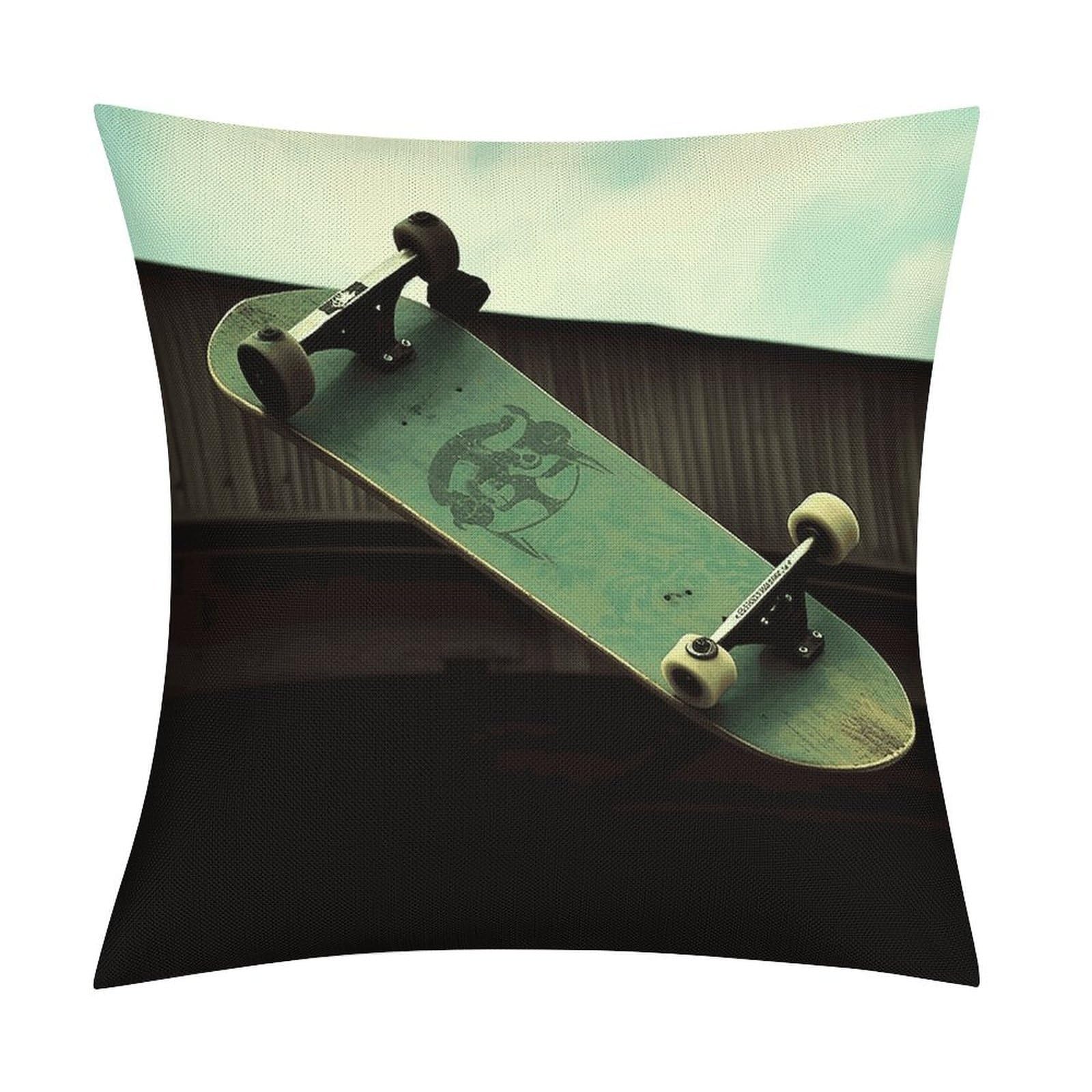 JTREHY Skateboard Throw Pillow Covers Farmhouse Pillow Cover Standard Pillow Shams Decorative Square Pillowcases Soft Pillow Cases Wrinkle Fade Resistant for Couch Home 18x18 Inch