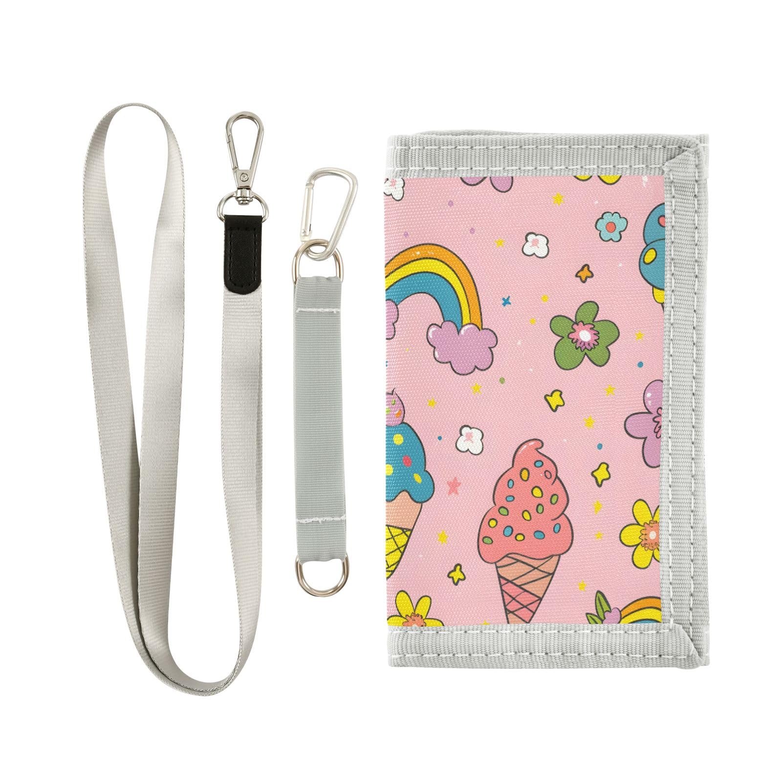 ALAZA Kids Wallets for Boys Girls Toddler Trifold Wallet Children Small Rainbow Ice Cream Flowers with Zipper Coin Pocket