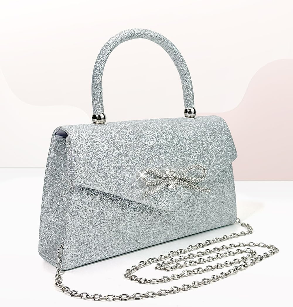 Trisapu Womens Evening Bag Sparkly Bow Clutch Purse Wedding Party Purses Glitter Rhinestone Cocktail Prom Handbags