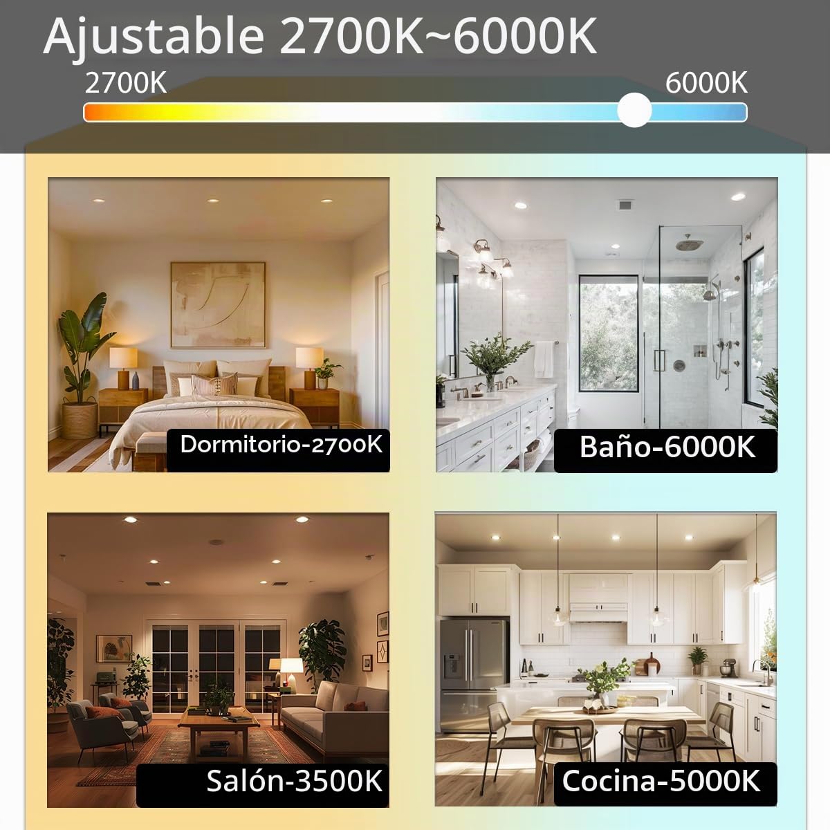 iLC Inteligente Alexa Foco Empotrable LED 10W (equivalente a 80W), Compatible con Alexa (se necesitan dispositivos Echo), Ø95-110mm, 2700K-6000K Downlight Plafón Luz de Techo (6 unidades)