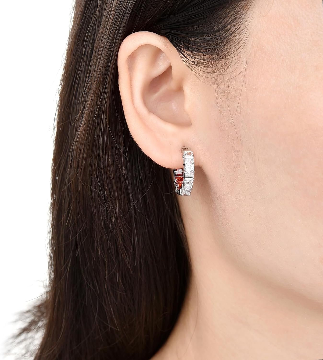 Stainless Steel Inside Out Cubic Zirconia Hoop Earrings, Square Rectangle CZ Triangle Shaped Huggie Earring for Women - Image 5