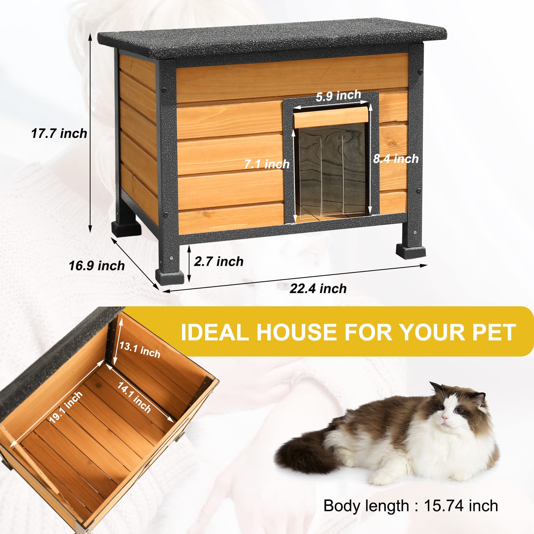 X-ZONE PET Outdoor Cat House Weatherproof Feral Pet House Indoor Wooden Kitten Condo for Medium Dogs