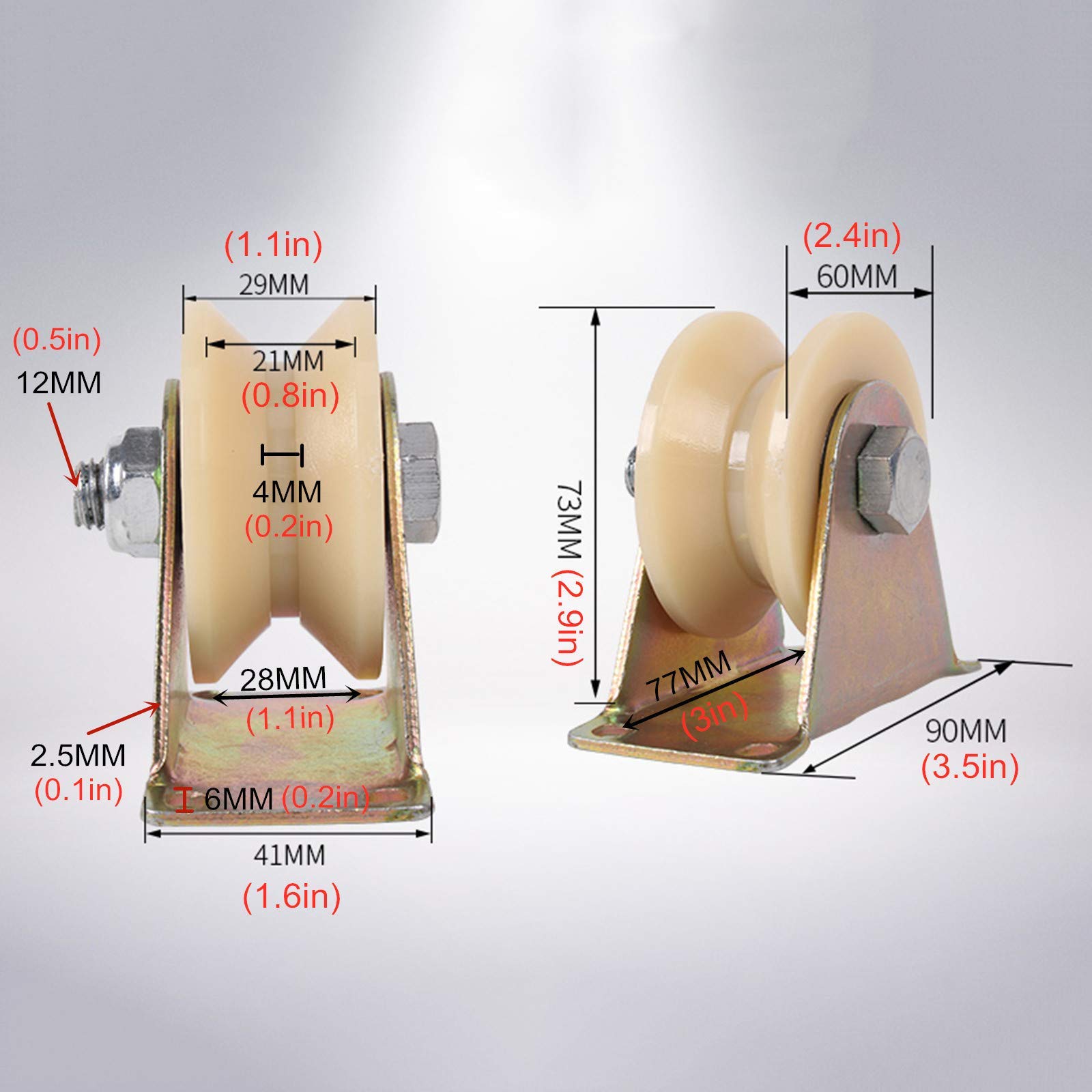 V Groove Gate Wheel, Starre Spur -Rizinus, Hochleistungs -Nylon -Caster -Räder, Schiebetorwalze Für Umgekehrte Strecke, Industriemaschine, Rolling -Tor, Packung Von 2 (60 Mm/2,4 Zoll)/60Mm/2.4