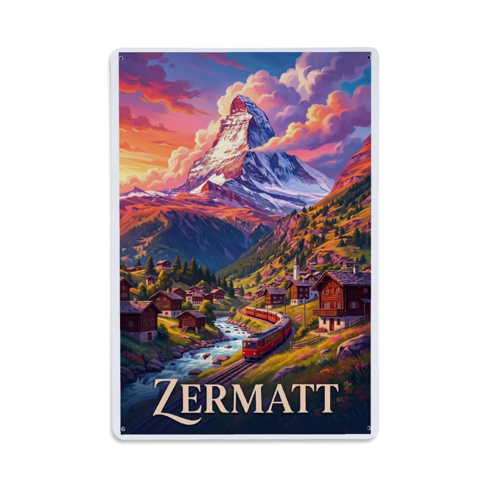Olhnbad Style Matterhorn Zermatt Switzerland Romantic Alpine Travel Metal Tin Sign