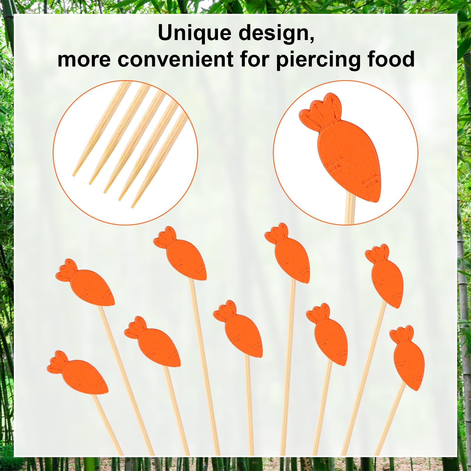 100 Stuzzicadenti Decorativi A Forma Di Carota Per Pasqua - 12 Cm, In Legno, Per Antipasti, Cocktail E Dessert