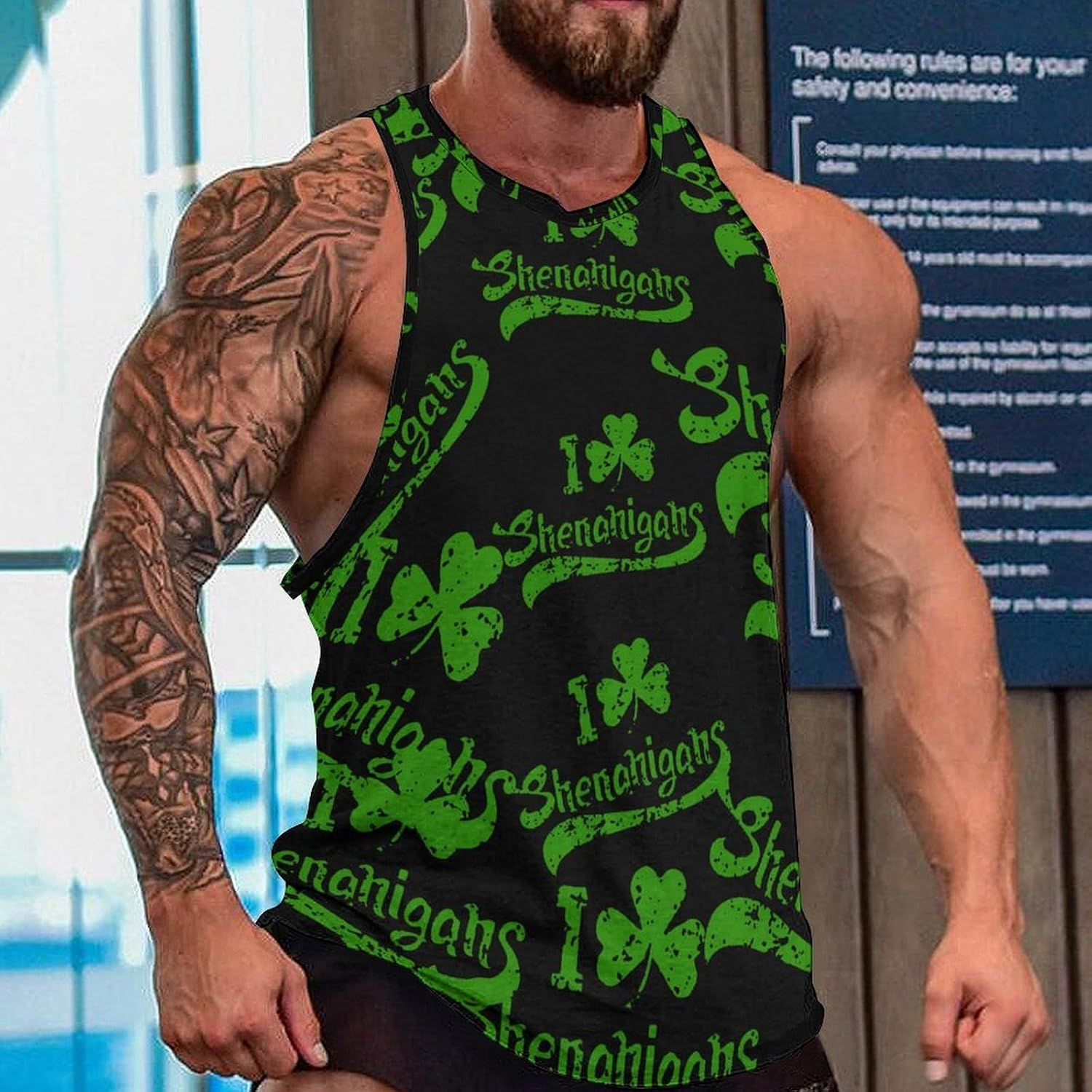 I Shamrock Shenanigans Mens Tank Tops Sleeveless Muscle Shirts Beach Casual Gym Shirt Vest Tee Tops