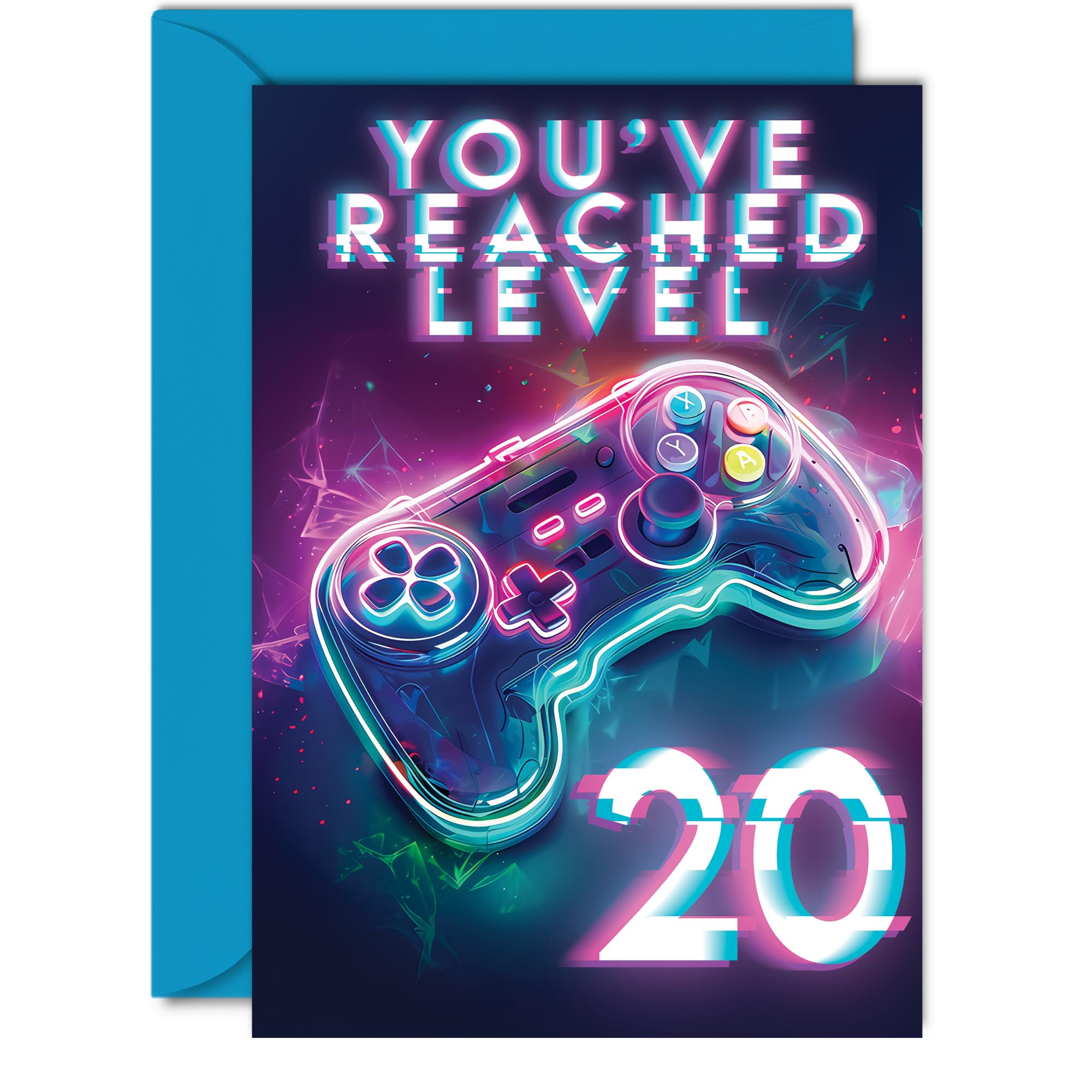 20th Gamer Birthday Cards for Men Women - You've Reached Level 20 - Happy 20 Birthday Card for Son Daughter Brother Sister Friend, 5x7 Inch Twenty Twentieth Bday Video Game Greeting Cards