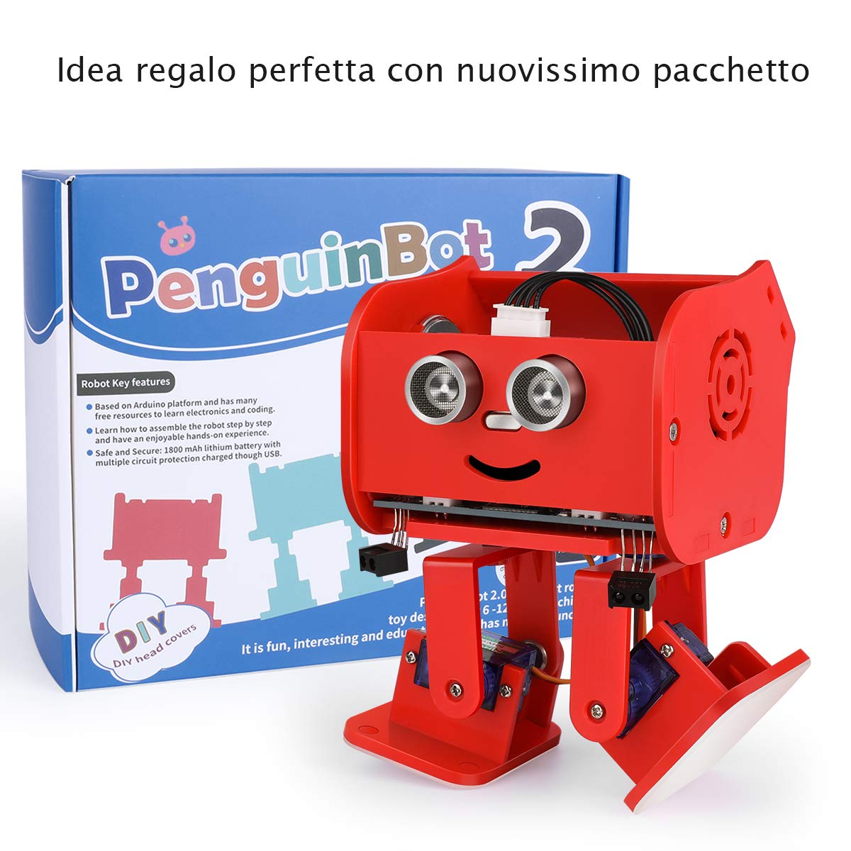 ELEGOO Projekt Pinguin-Bot Zweibein-Roboter-Bausatz mit Montageanleitung, STEM-Spielzeug für Kinder und Erwachsene (Rot) | Kompatibel mit Arduino mit Tutorial Version Rot