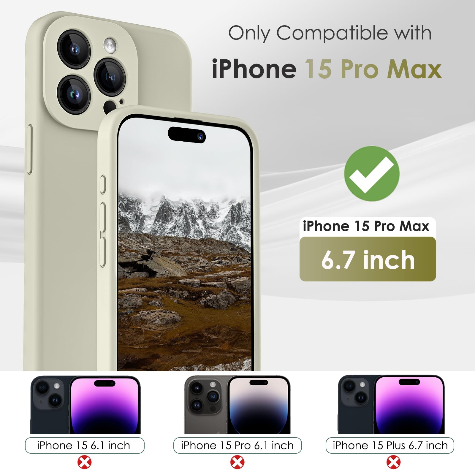 CALOOP Slim-Fit for iPhone 15 Pro Max Case,Skin Soft Liquid Silicone,Sturdy Hard Frame Shockproof Cover with Anti-Scratch Microfiber Lining,Full Protection for Screen and Lens,6.7 inch(Stone) - Image 2