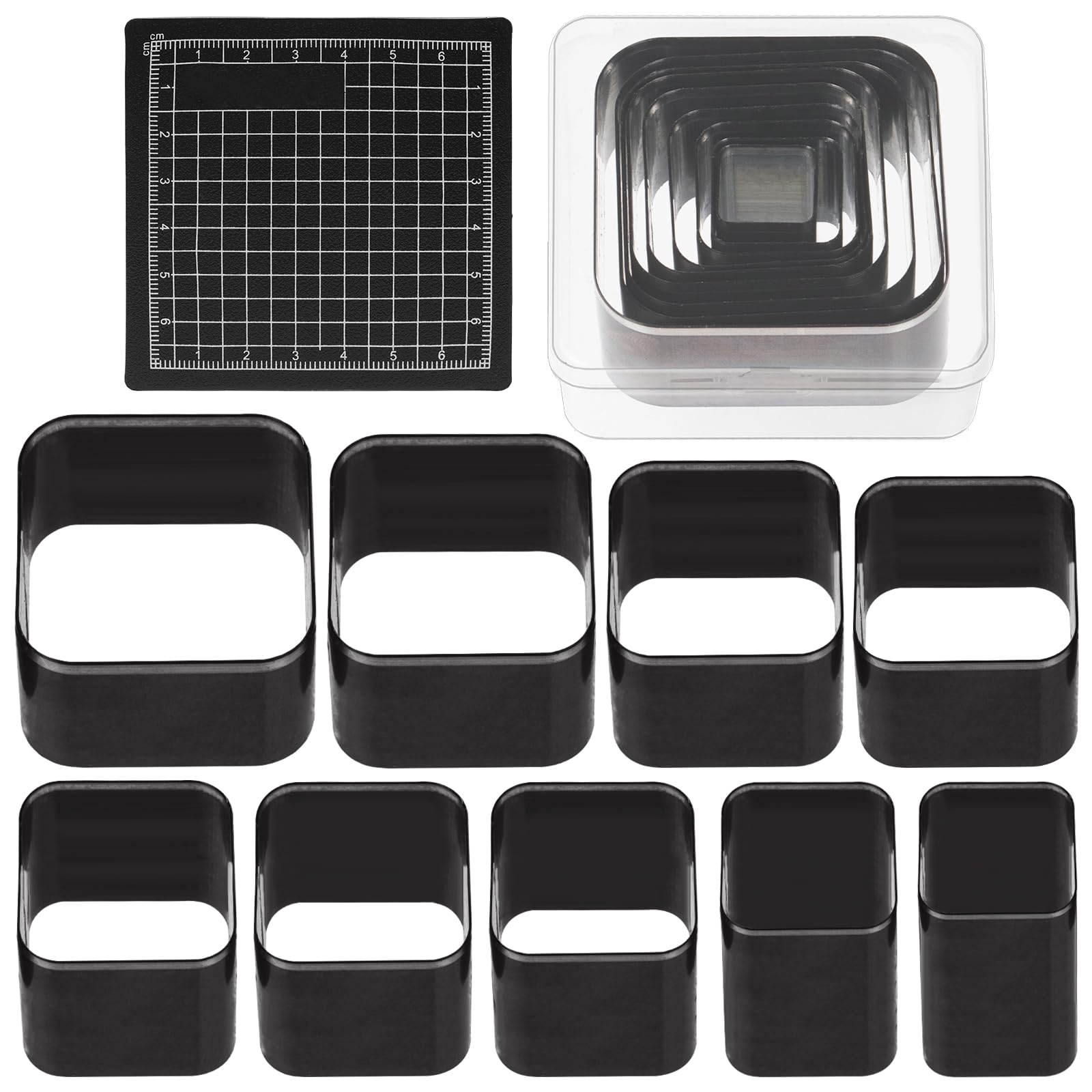 Rustark 10Pcs Square Shape Leather Hole Cutter Tool Set with Protective Mat Punch Tools Hole Punch Tool Kit Leather Cutting Dies for Handmade DIY Leathecrafts — image 1