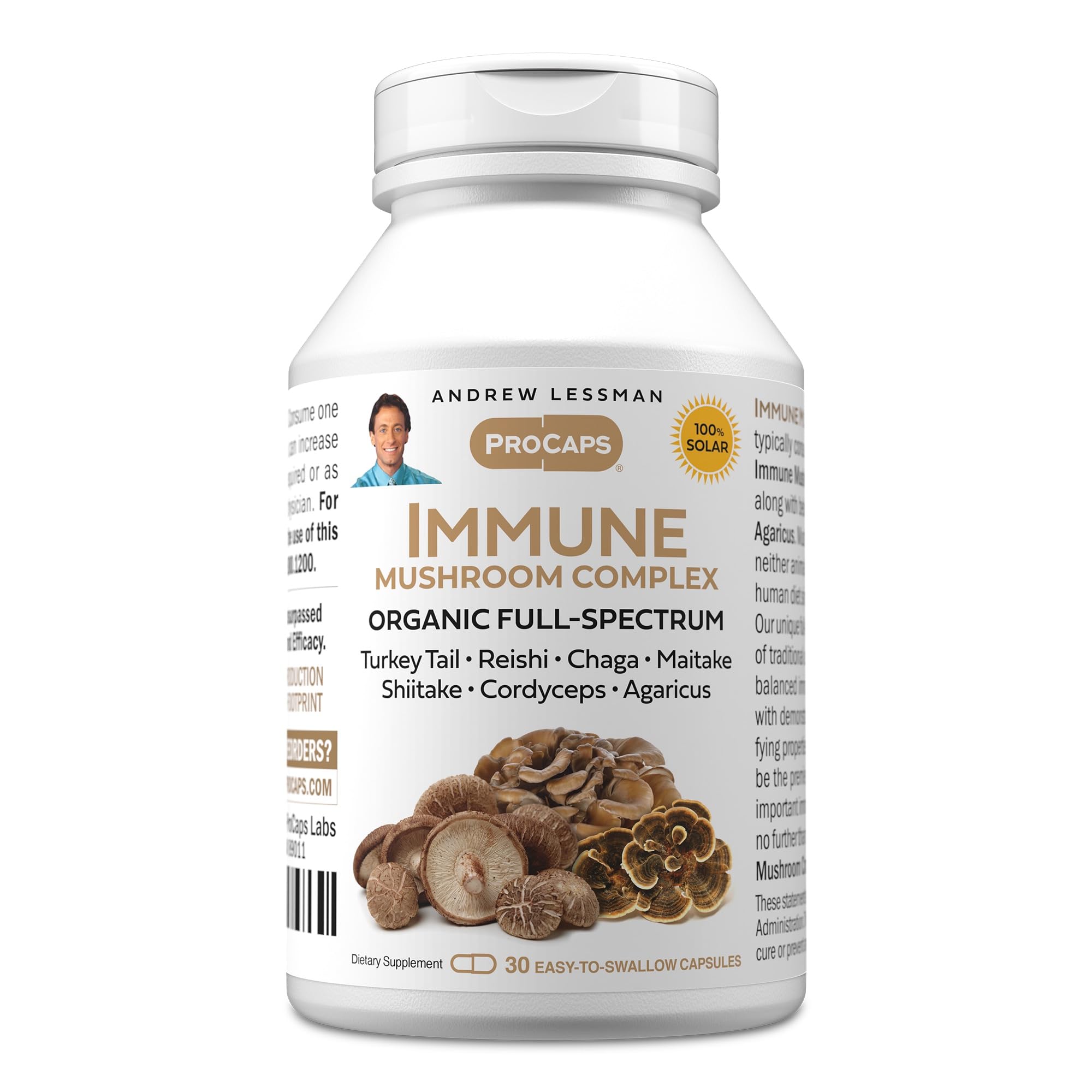 ANDREW LESSMAN Suplemento Fitoterápico de 7 Cogumelos Orgânicos, 500 mg, 30 cápsulas
