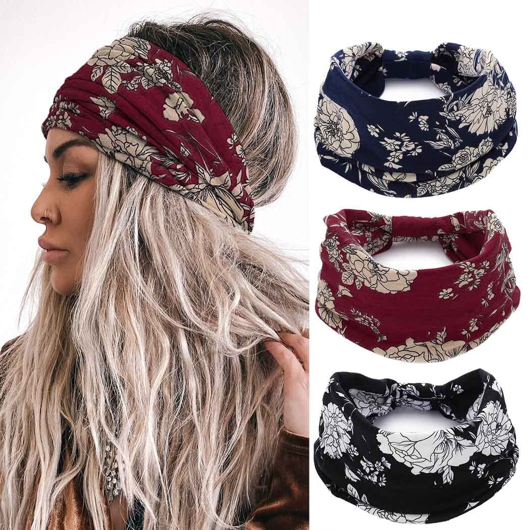 Boho Headbands Wide Knotted Hairbands - Floral Design