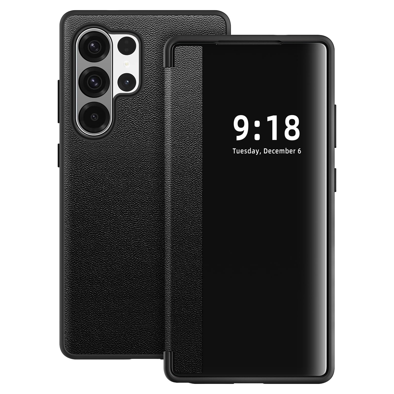 Handyhülle für Samsung Galaxy S26 Ultra Hülle S View Flip Case, Transluzente Flip Handy Tasche Case, Weich Silikon Bumper 360 Grad Kratzfest Stoßfest Schutzhülle für Samsung S26 Ultra (Schwarz)