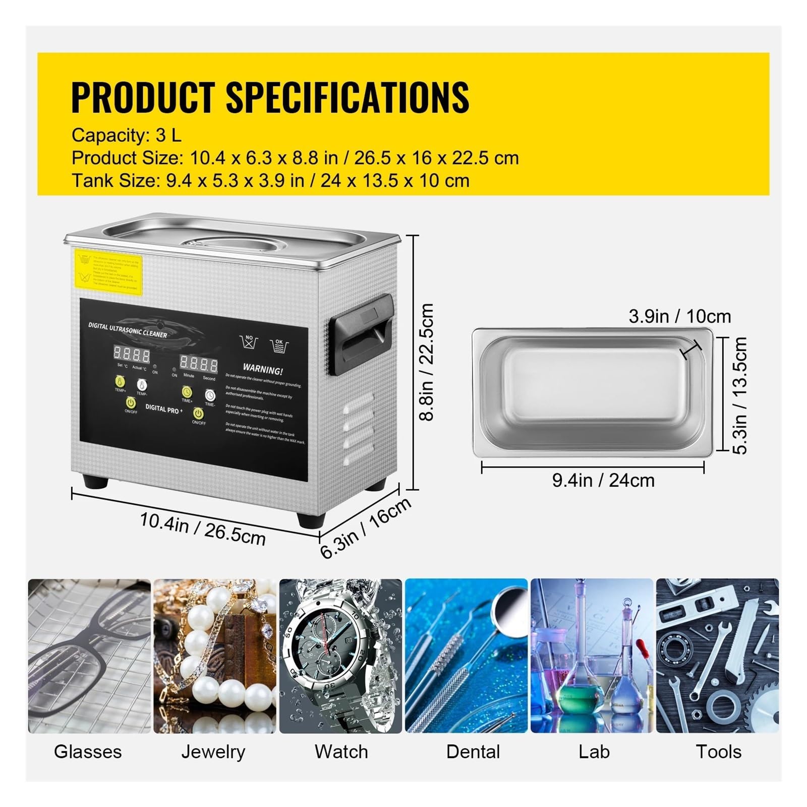 Elettrodomestici 0,8L 2L 3L 6L 15L Pulitore a ultrasuoni Lavatrice Portatile Lavastoviglie Lavastoviglie Bagno a ultrasuoni(3L Type A)