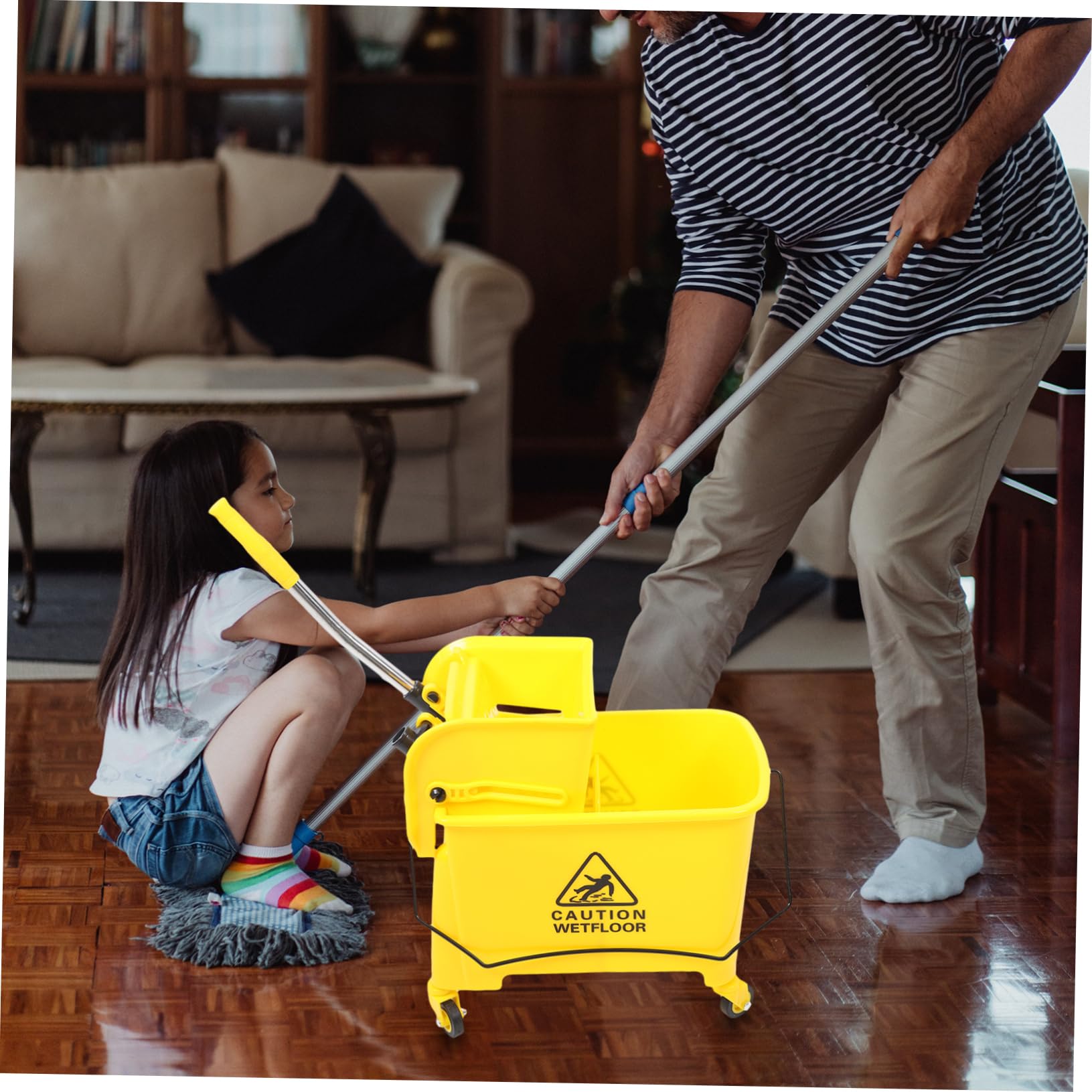 UKCOCO Cubo de Fregona Comercial 20l Ruedas y Escurridor Lateral Plástico Amarillo para Limpieza Profesional Hogar y Hotel Accesorios Limpieza Color Aleatorio