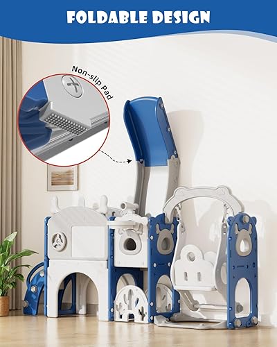 Miniatura 7 de YUFU Juego de tobogán y columpio 13 en 1 para niños pequeños de 1 a 3 años, juego para niños pequeños con juego de golf, aro de baloncesto y tabla