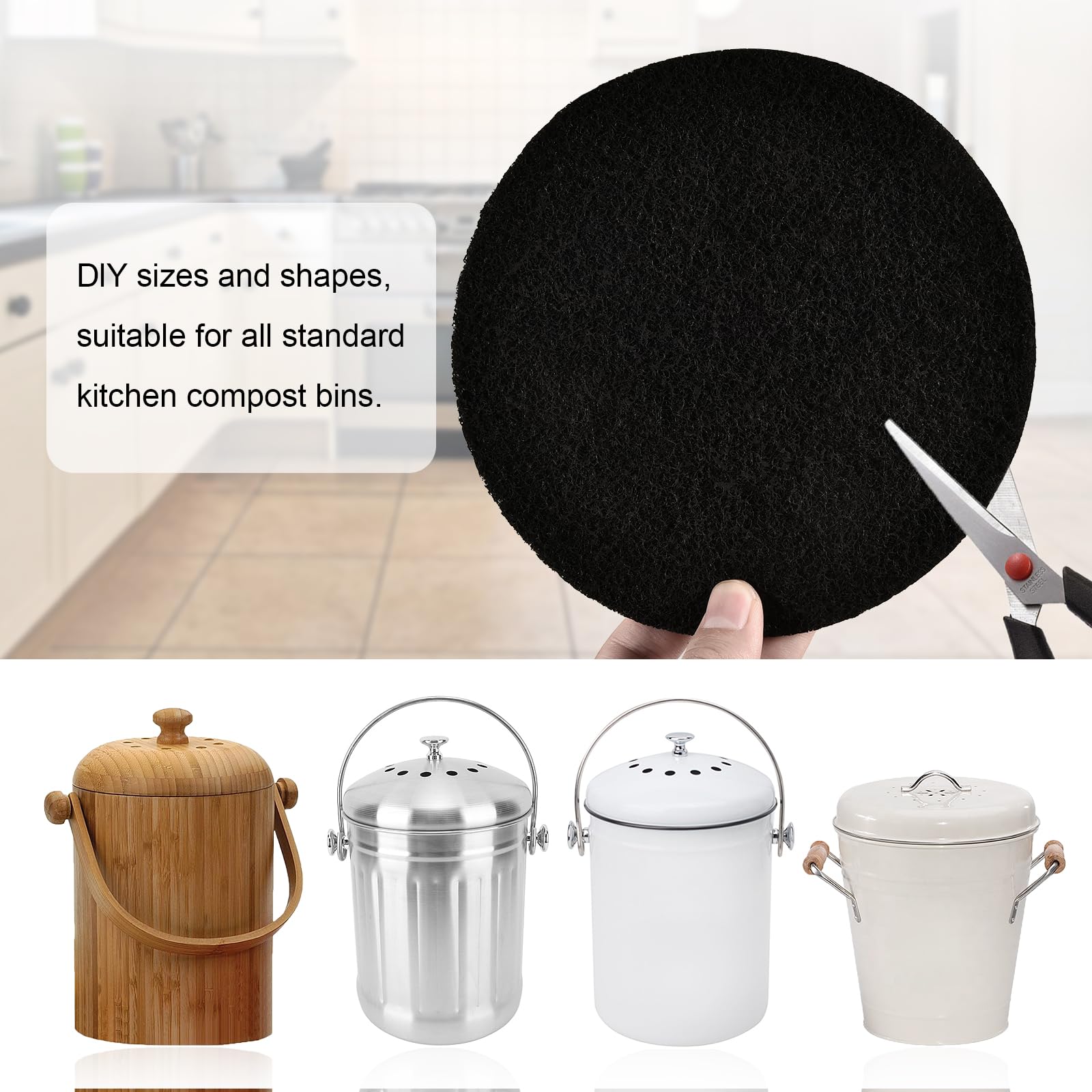 Filtre Composteur Cuisine Lot De 20 Filtres à Compost Ronds WIYETY 16cm - Filtre Charbon Actif Pour Poubelle Bio Et Bac Compost Cuisine