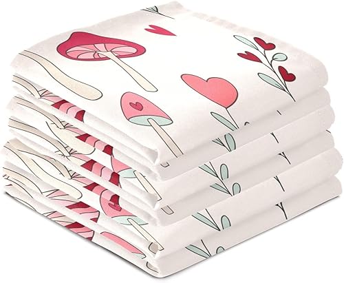 Miniatura 4 de Kigai Toallas de cocina con estampado de hongos de 18 x 28 pulgadas, ultra suaves, absorbentes, de secado rápido, paños de limpieza lavables,