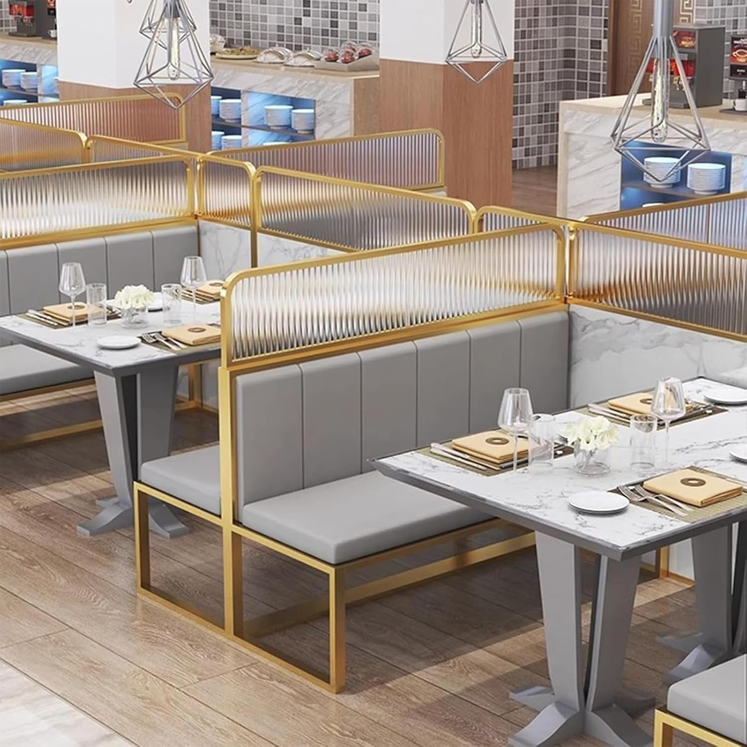 Countertop Low Fence Divide,Restaurant Decorative Partitions Grille,Dividers for Dining Areas,Office Furniture Partitions,Gold Stainless Steels Frame Tempered Glass Panel(47.24 * 11.8IN)