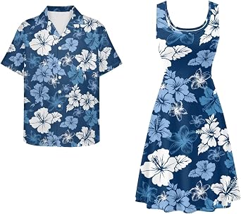 Dreaweet Summer Dresses for Women A-Line Sleeveless Flowy Sun Dresses,Mens Casual Button-Down Shirts,Couple Matching Outfits