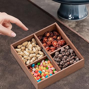 Dried Fruit Box Food Container Divided Design Multipurpose Practical Nut Container, Brown