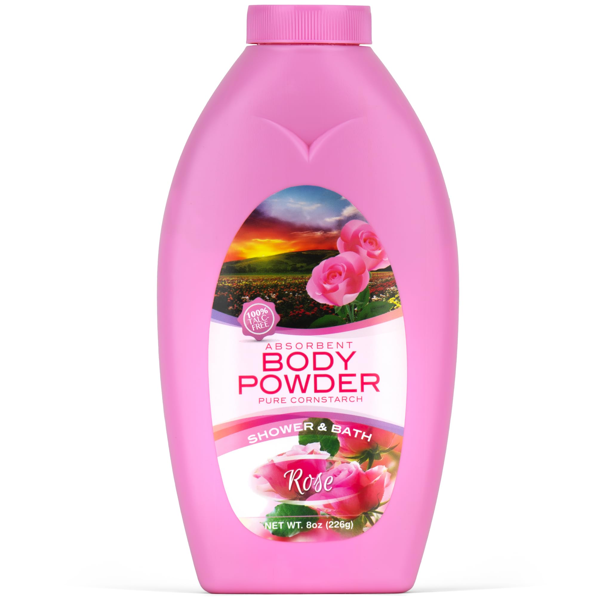 R-NEU Körperpuder für Damen, Eleganter Duft von Rosenblüten,%100 Talkfrei, Extra Groß, Feuchtigkeitsspendend, Babypuder für Erwachsene, 226 gr (Rosa-8oz)