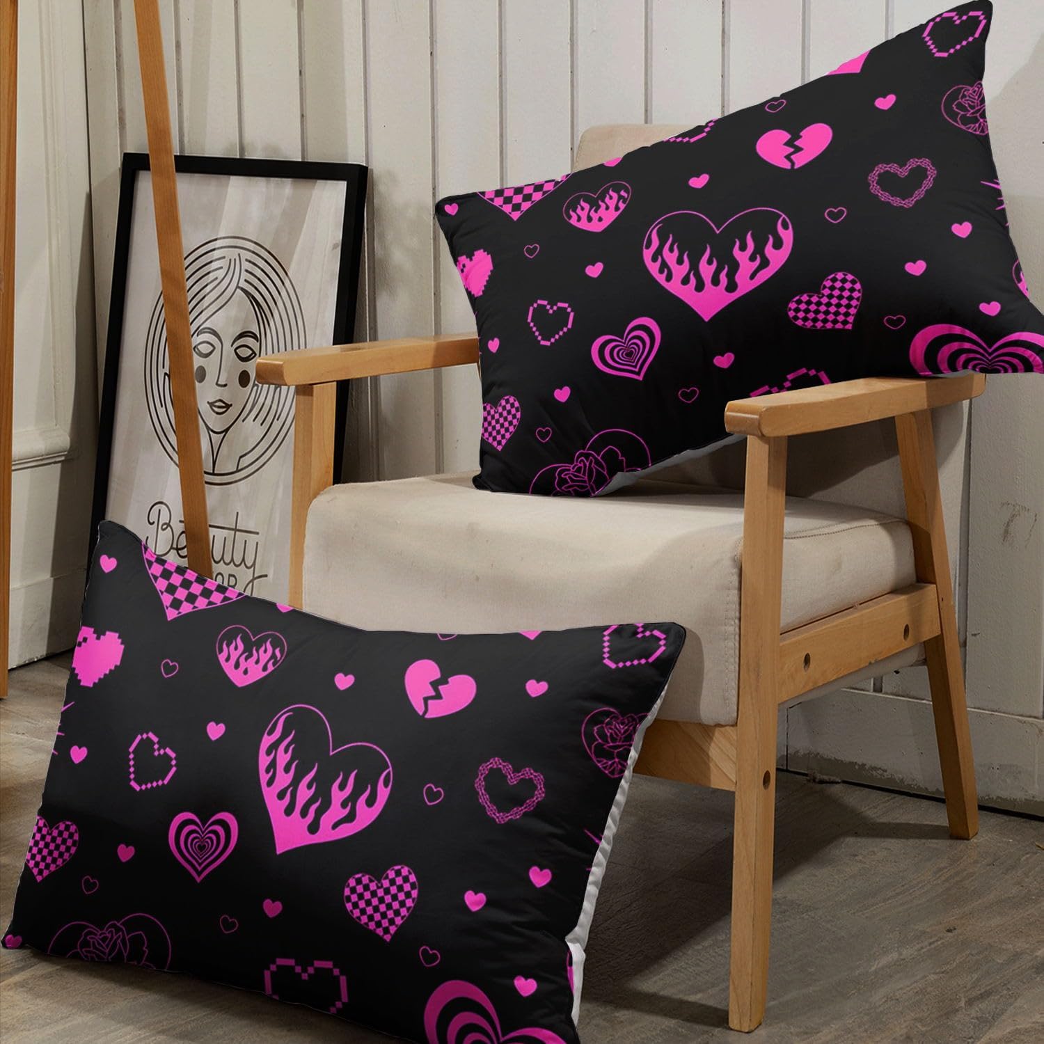 Purple Hearts Printed Full Sheets Set 4 Pcs Bed Sheet for Teens,Boys,Girls,with 1 Flat and 1 Fitted Sheet + 2 Pillowcases(Purple Heart Full)
