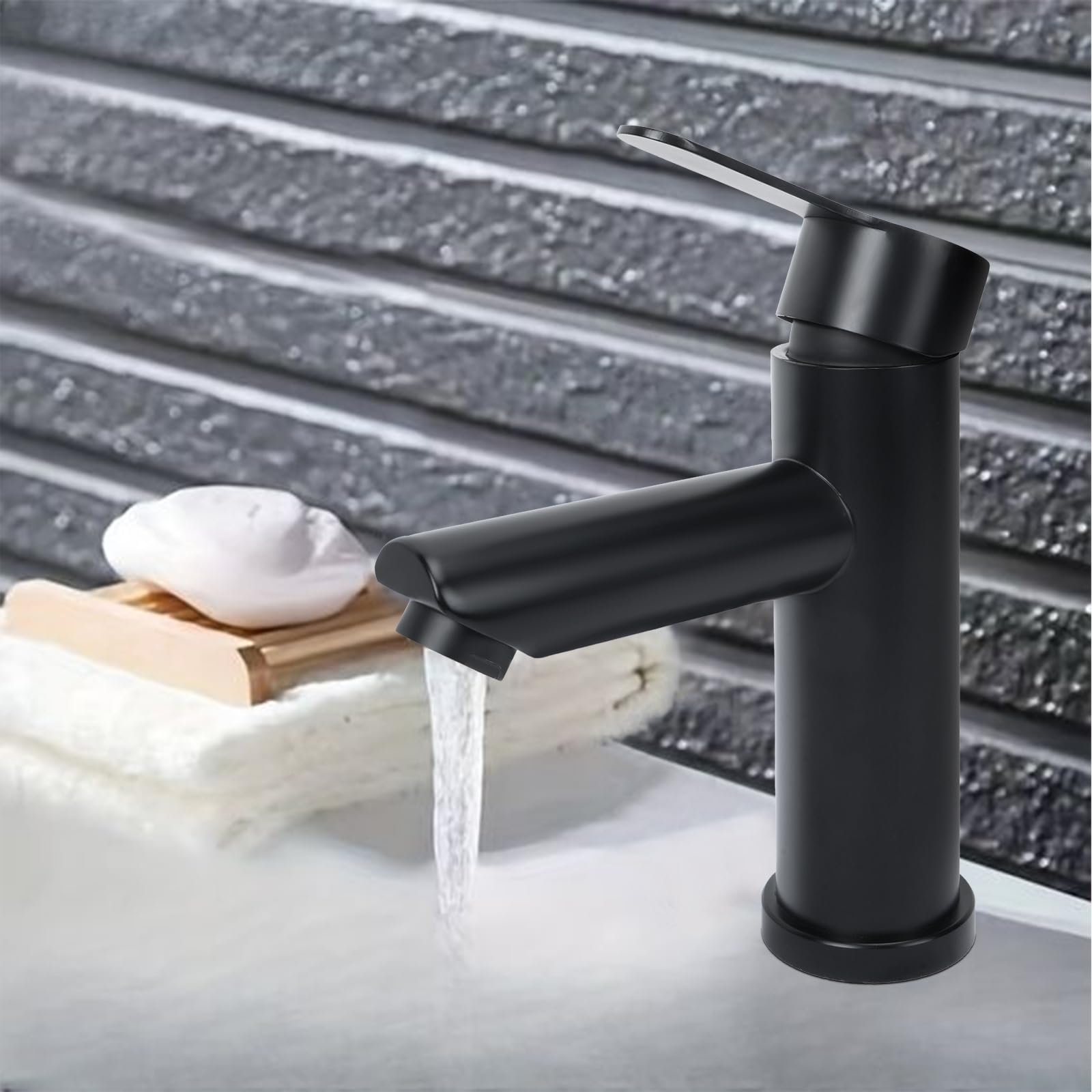 Robinet Salle de Bain Noir Mitigeur Lavabo Robinet Salle Bain Robinet Lavabo Robinet de lavabo haut en acier inoxydable Mitigeur Salle Bain Contrôle de l'eau Chaude et Froide