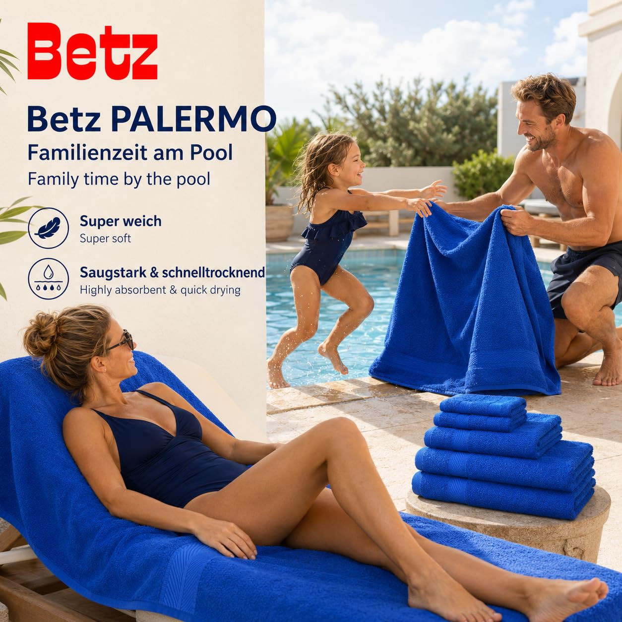 Betz Set da 12 asciugamani PALERMO 100% cotone 2 asciugamani da doccia 4 asciugamani 2 asciugamani per gli ospiti 2 lavette 2 guanti da bagno Colore blu