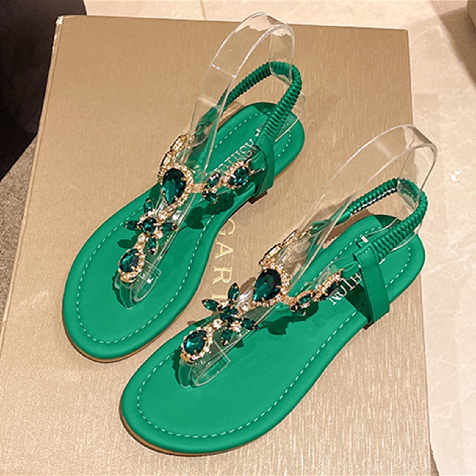 BAtlam Sandali da Donna, Infradito con Strass, Sandali Piatti, Sandali Aperti, Sandali da Spiaggia, Sandali da Festa in Piscina,Verde,38