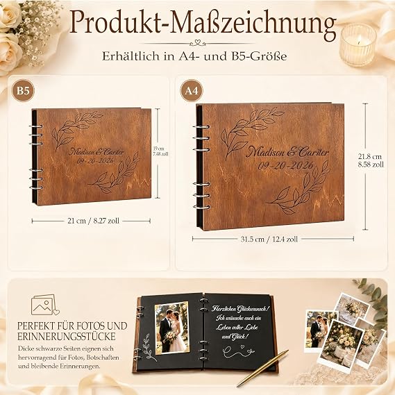 Personalised Wedding Guest Book Wooden Individual Photo Album