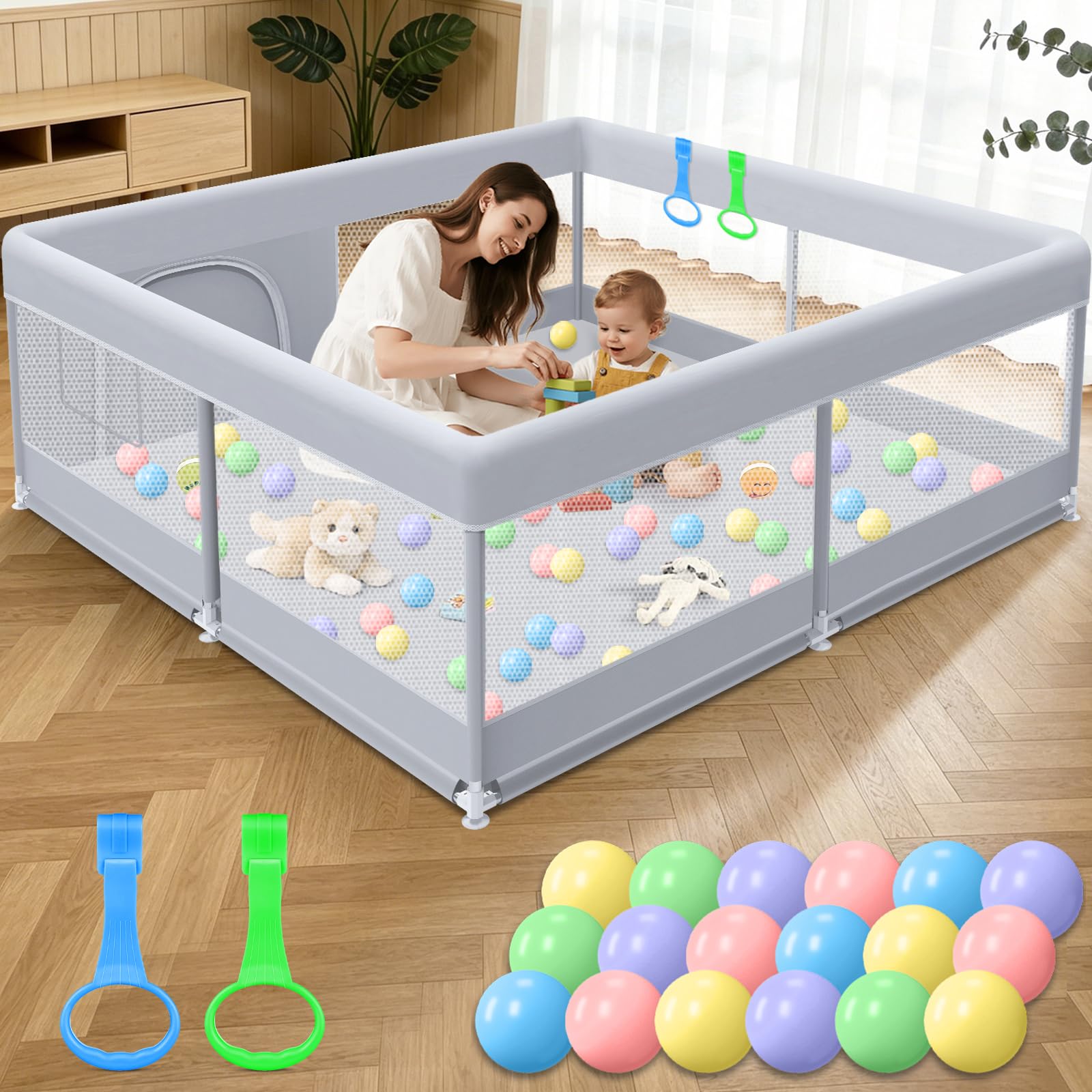 XVISHX Baby Playpen 50 x 50 Inch Play Pen Playards, Playpen for Babies and Toddlers, Baby Playard for Indoor & Outdoor Active Center Game Fence, with Skin-Friendly Fabric and Soft Breathable Mesh Grey Grey 50  50 Inch