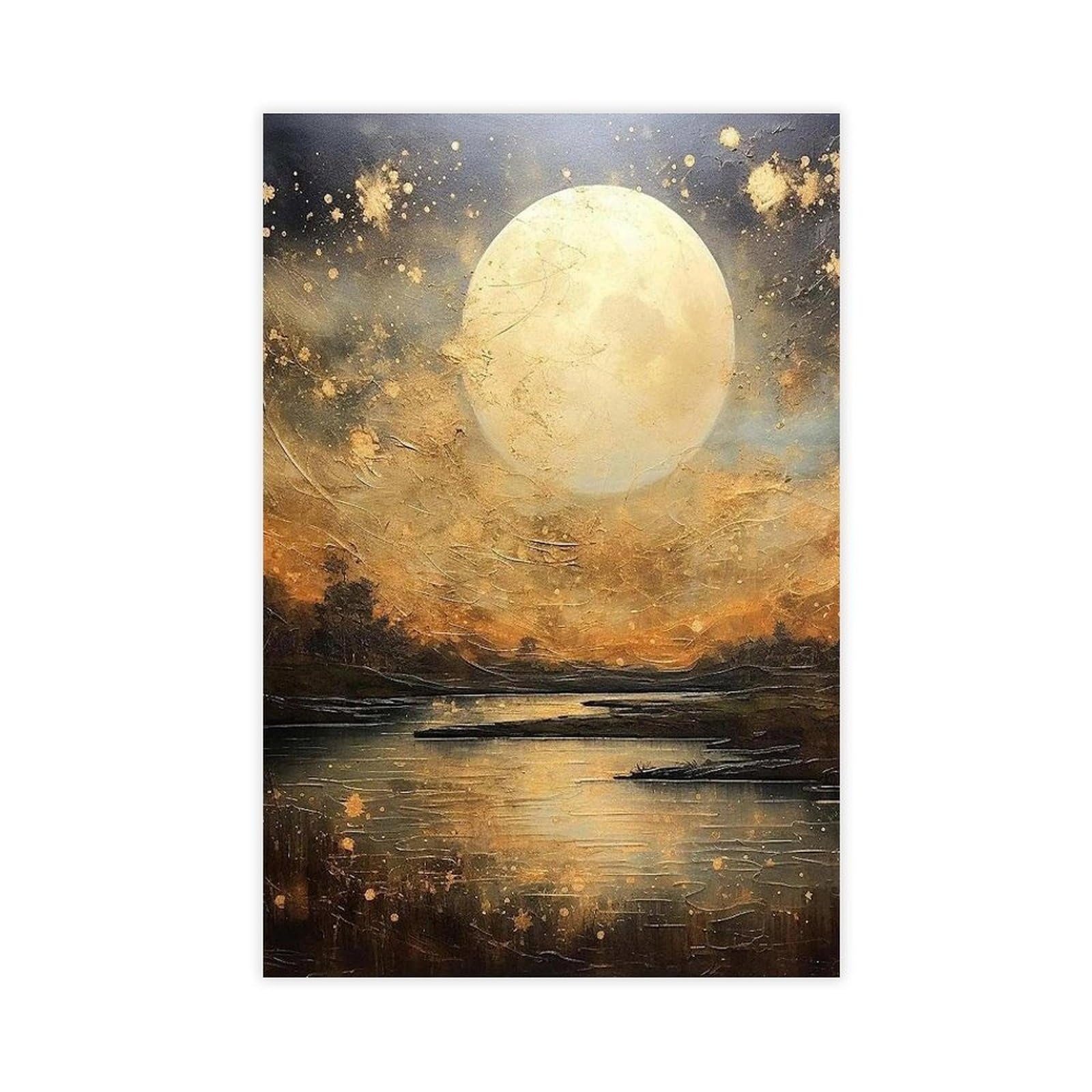 Bareronor Gold Moon Poster Canvas Poster Bedroom Decor Landscape Office Room Decor Gift 24" L X 36" W