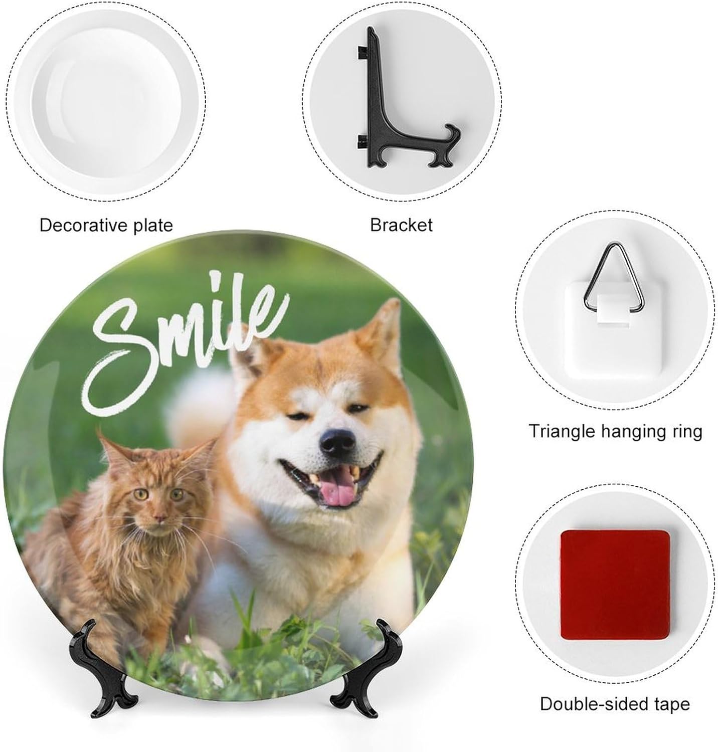 Custom Photo Decorative Plates with Picture Image Text, Personalized Ceramic Dishes with Display Stand Customized Porcelain Dinner Plate Memorial Gifts for Couple, 10 Inch