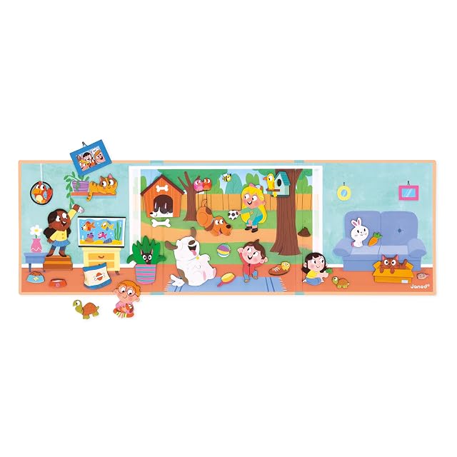 Janod - Magnéti'Stories Animales Domésticos - Juego Educativo Magnético 30 Imanes - Juguete Infantil de Cartón FSC - Desarrolla Imaginación y Motricidad Fina - A Partir De 3 Años, J05457