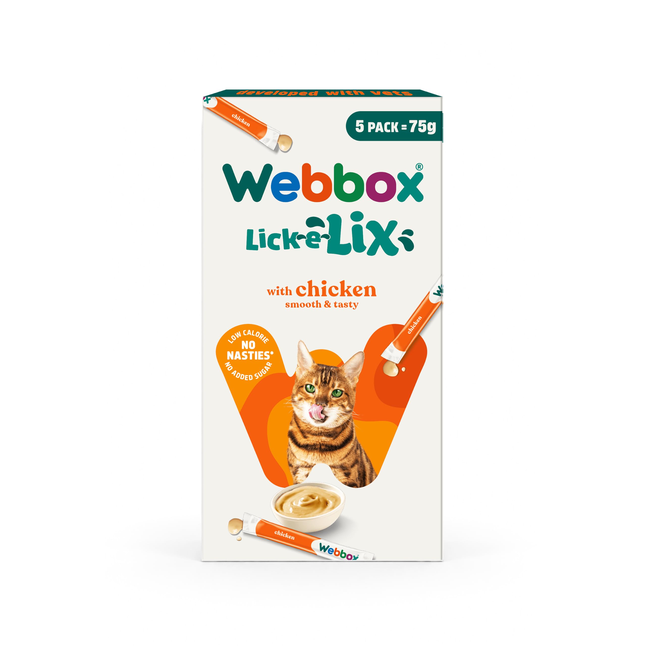 Webbox Lick-e-Lix Cat Treats, Chicken - Kitten Friendly, Grain and Gluten Free, No Artificial Preservatives or Colours (10 x 5 Packs)