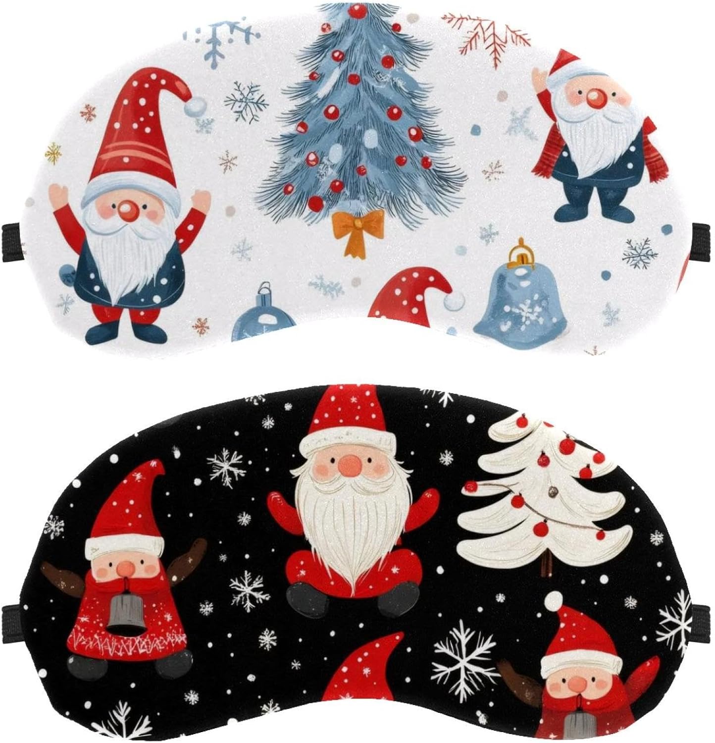 2 pezzi Maschere per dormire natalizie con fiocchi di neve e Babbo Natale Maschere per dormire nere per dormire, bloccano la luce, morbida copertura per gli occhi per viaggi, pisolini, aeroplani